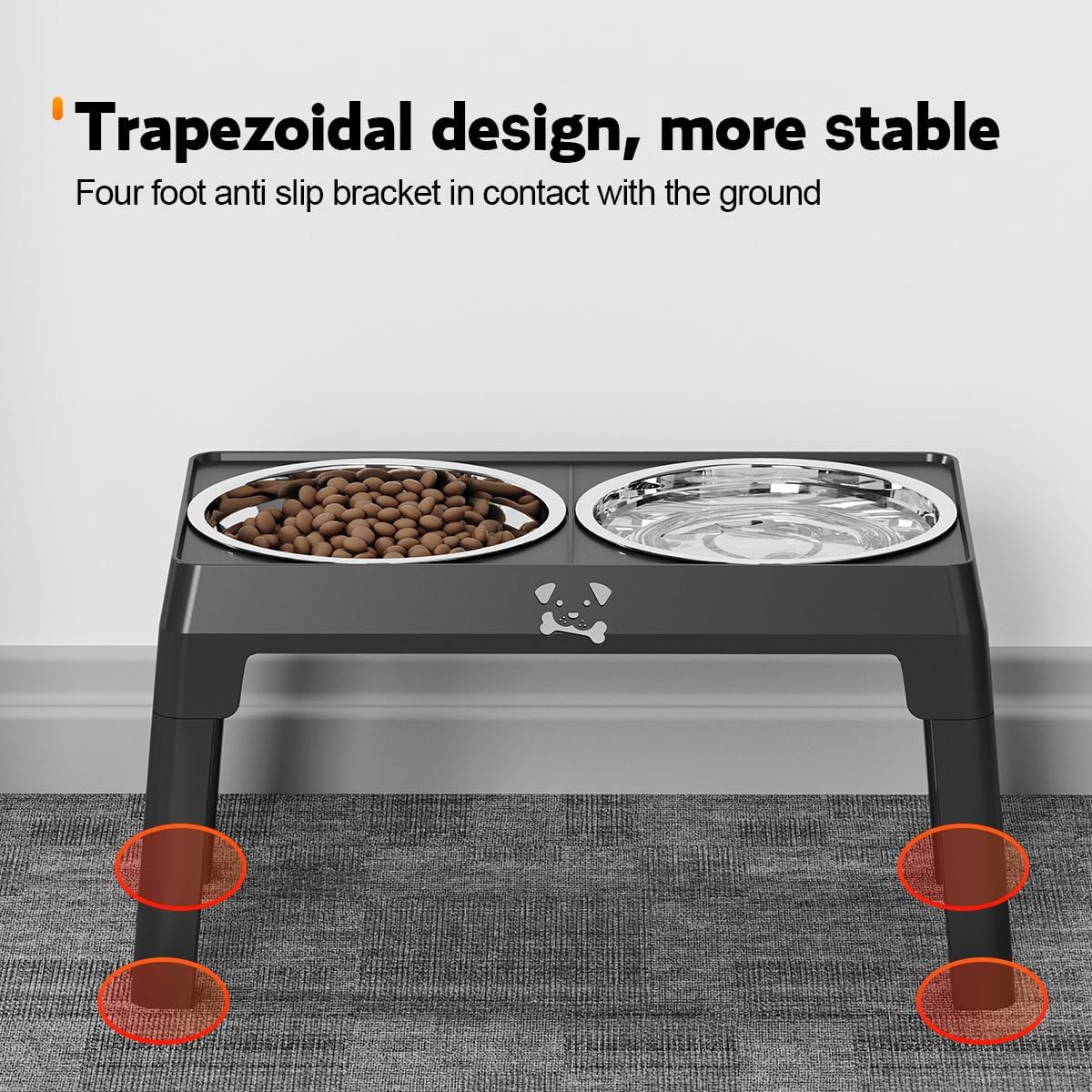 Elevated Dog Feeder with Adjustable Stand, 2 Stainless Steel Bowls, 1 Slow Feed Bowl for Medium Large Dogs, Non-Slip Feet