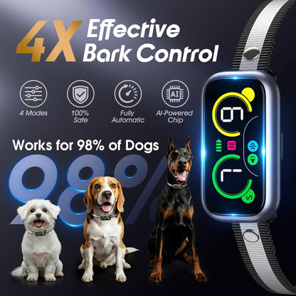 Dog Bark Collar Pro, Instant Bark Solution, Smart Anti Barking Device with 4 Correction Modes, Fast-Acting Barking Collar for for Large Medium Small Dogs 5-150lbs, Ideal for Home & Outdoor Use