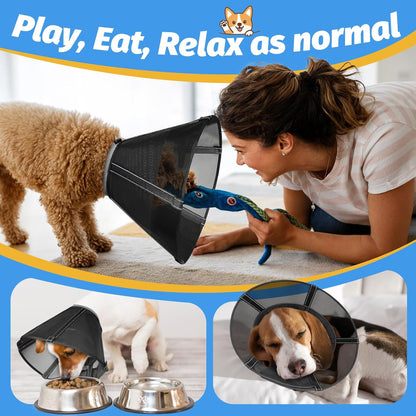 Dog Cone Collar to Stop Licking: Soft Mesh Recovery Collar After Surgery with Detachable Pad, Elizabeth Cone Alternative for Large Medium, Small Dogs, Normal Eating and Drinking (XL, Black Mesh)