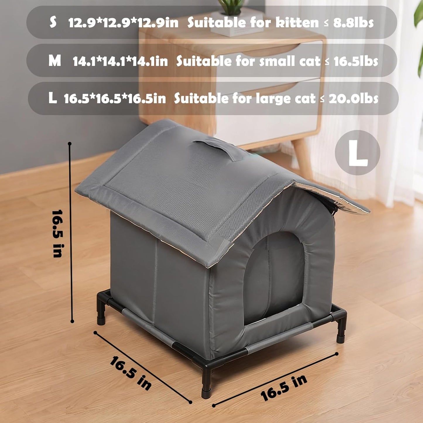Cat Houses for Outdoor Cats,Self-Warming Cat Bed Outdoor Cat Feeding Satation,Insulated Outside Cat Houses Weatherproof for Stray Cats,Warm Elevated Feral Cats Shelter for Winter (Grey)