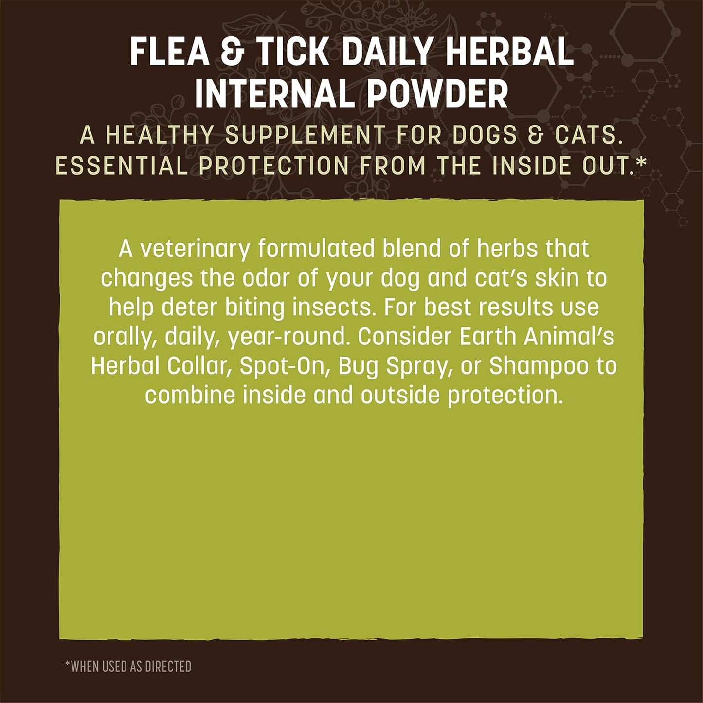 Earth Animal Apothecary Natural Flea & Tick - Daily Internal Herbal Powder Supplement for Dogs & Cats - 8 oz