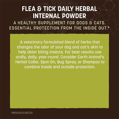 Earth Animal Apothecary Natural Flea & Tick - Daily Internal Herbal Powder Supplement for Dogs & Cats - 8 oz