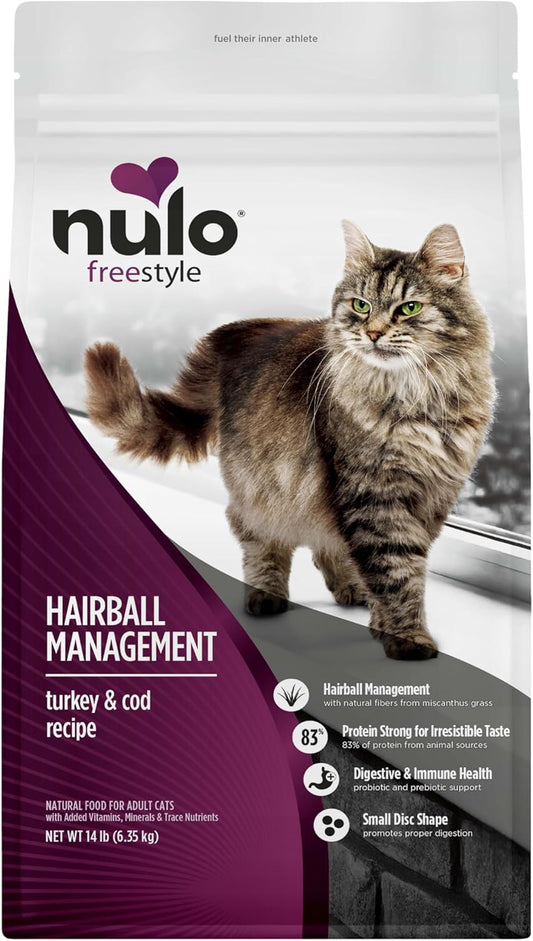 Nulo Freestyle Cat Food, For Hairball Management, Premium Grain-Free Dry Small Bite Kibble, All Natural Animal Protein Recipe with BC30 Probiotic for Digestive Health Support, 14 Pound (Pack of 1)
