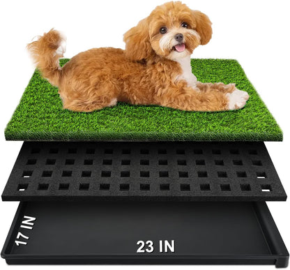 Dog Grass Pad with Tray, 23''X17'' Small Artificial Turf Grass Potty, Reusable Puppy Pee Pads for Dogs, Portable Dog Litter Box for Indoor/Outdoor Potty Training Toilet