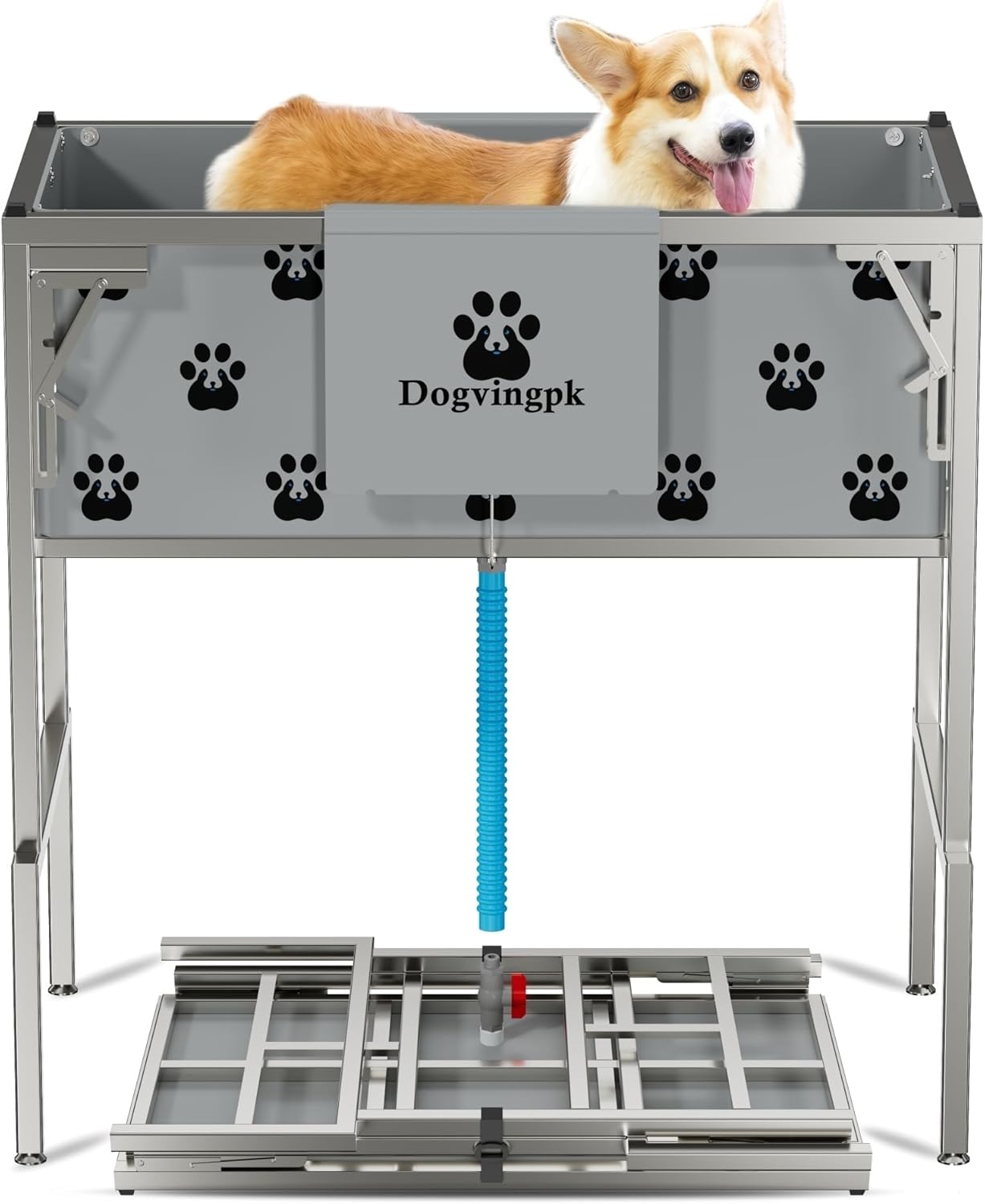 Foldable Elevated Dog Bathtub with Drain 300 lb Capacity Portable Pet Shower Wash Station for Bathing Grooming Small Medium and Large Dogs, and Indoor Outdoor Use (1 PVC-TUB-L)