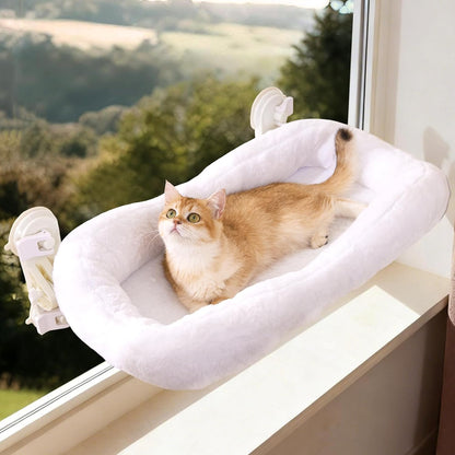 Gardner Pet Cat Window Perch for Large Cats with 4 Suction Cups, 2 in 1 Cat Hammock with Detchable Cushion for 55Lbs Load (White)