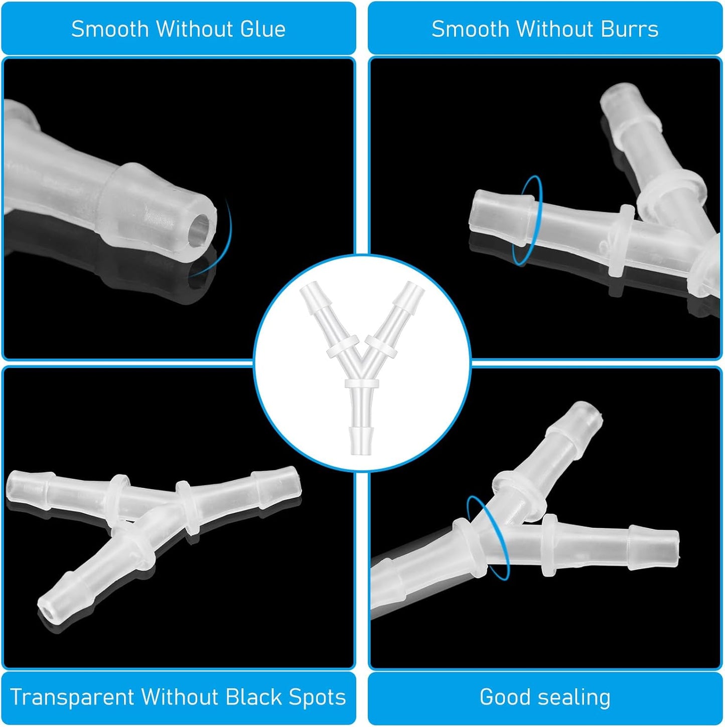 8PCS Aquarium Air Pump Splitter with Check Valve, Y Shape 3 Way Plastic Barb Equal Tee for 3/16" Hose, Anti-Shedding Fish Tank Tube Adapters