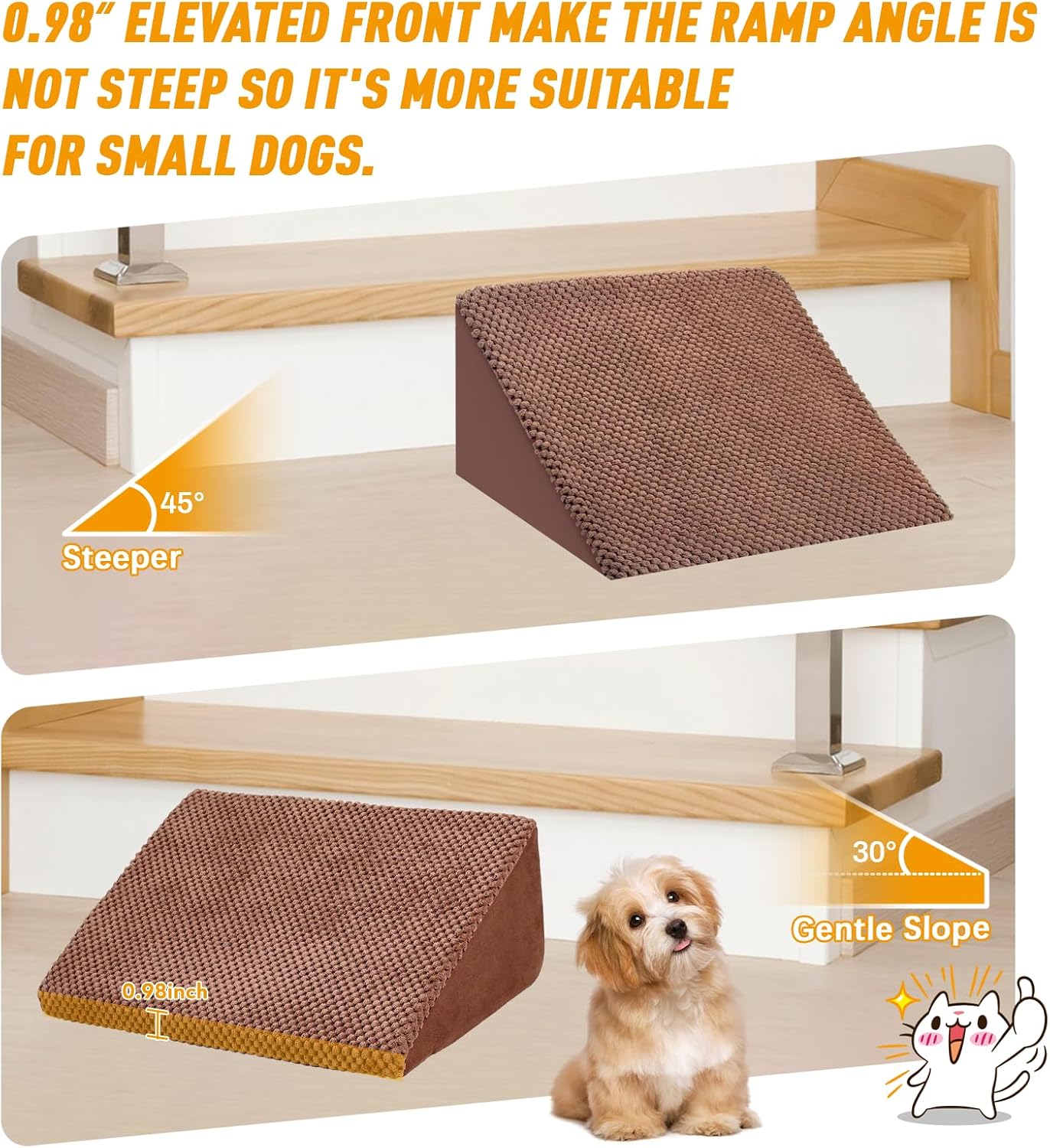 40D Density Foam Dog Ramp for Stairs Suits for Small Dogs Cats, Pet Steps Stairs for Staircase Stairs with Anti-Slip Bottom and Self-Sticky Pads to Fix(6Pack, Reddish Brown)