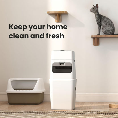 Neakasa PooGuard Litter Disposal Bin, 9.2L Trash Can for Cat Litter, Dog Waste & Diapers, with Viewing Window, Wider Opening, and 4-Month Refill Bag (White)
