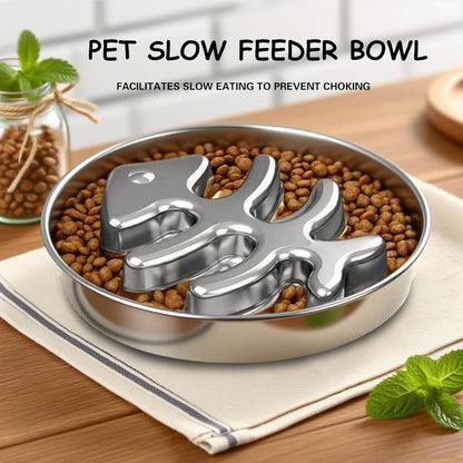 Stainless Steel Slow Feeder Dog Bowl, 304 Grade MetalPet Food Bowl, Teddy Cat Design Insert, HealthyFeeding Solution for Dogs, Cats