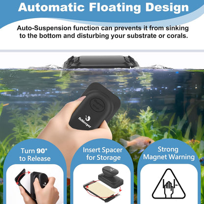 fishkeeper Magnetic Aquarium Glass Cleaner, Dual-Blades Algae Fish Tank Glass Cleaner Brush for 0.2-0.4 Inch Thick Glass Aquariums Tank, Self-Floating Scrubber Brush with 4 Detachable Scraper