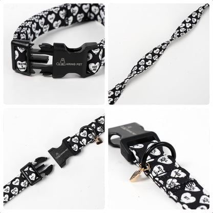 ARING PET Valentine's Day Dog Collar, Cute Black White Heart Puppy Pet Necklace for Small Medium Large Boy Girl Dogs-L