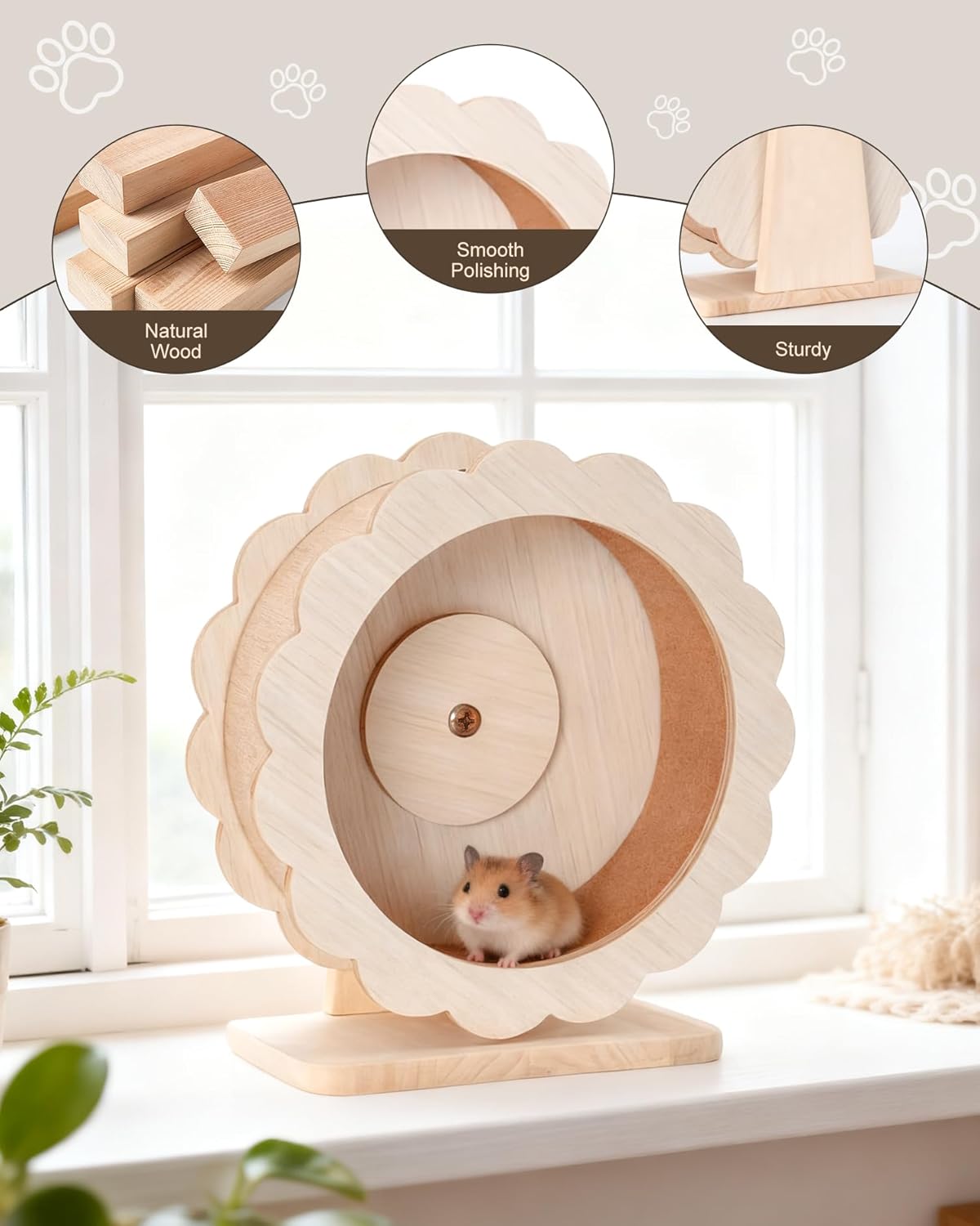 Wooden Hamster Wheel,10/12 Inch Silent Exercise Running Wheel,Cute Rat Wheel,Mouse Wheel, Durable Small Pet Toy for Dwarf Hamsters,Gerbils, Mice, Chinchillas, Hedgehogs,Guinea,rueda para hámster