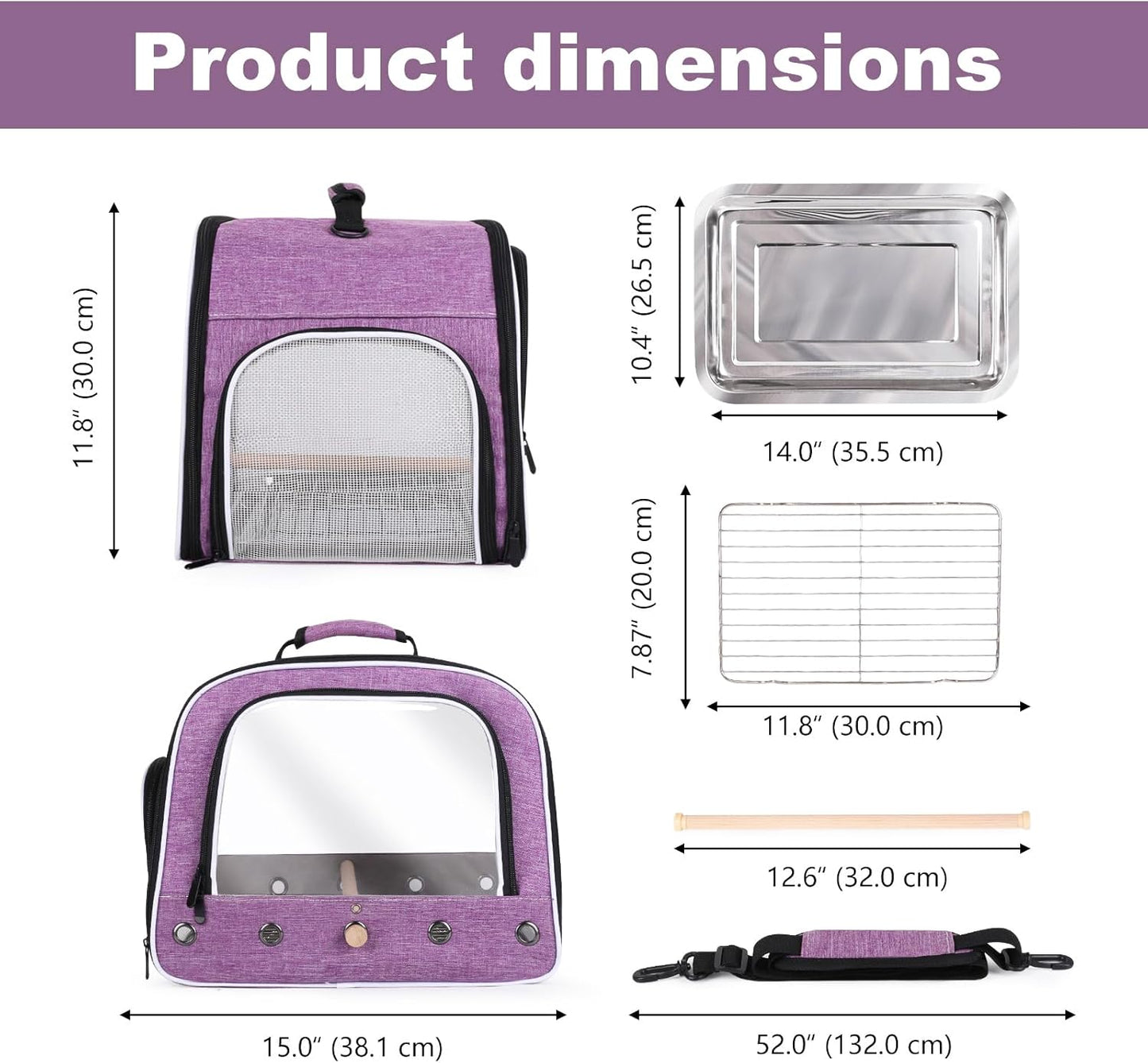 halinfer Bird Travel Carrier Cage for Large Size Parrot, Portable Bag with Metal Tray and Grid to Carry and Transport Medium and Large Birds Like African Grey, Long Tail Cockatiel and Parrot