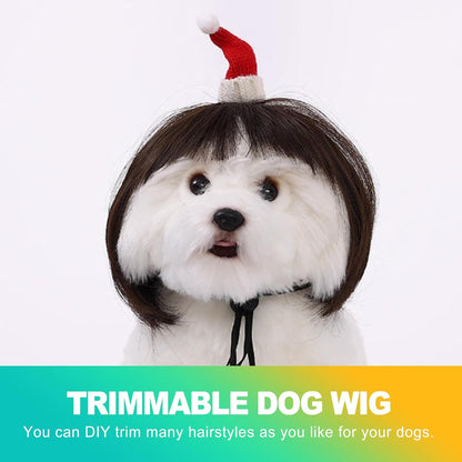 1-Pack Adjustable Pet Wig for Dogs & Cats – Trimmable 3D Natural Look Wigs with Elastic Bands (Halloween, Christmas, Cosplay & Party Accessories)