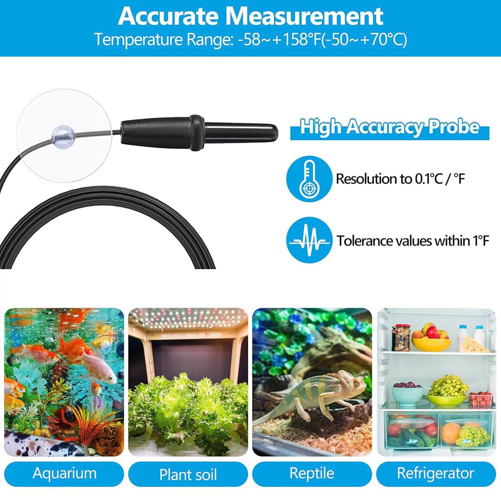 Aquarium Thermometer with Large LCD Display Fahrenheit/Celsius(℉/℃) Fish Tank Thermometer for Aquarium Reptile Terrarium Digital Water Thermometer with Suction Cup(4 Pack)