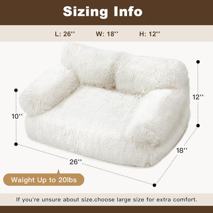 Large Cat Beds for Indoor Cats, Dog Couch Bed, Cute Cat Couch Sofas for Less 20lbs Kitten Puppy, Small Dog Sofas & Chairs with Removable Washable Cover, Soft Warm Pet Furniture, Plush White