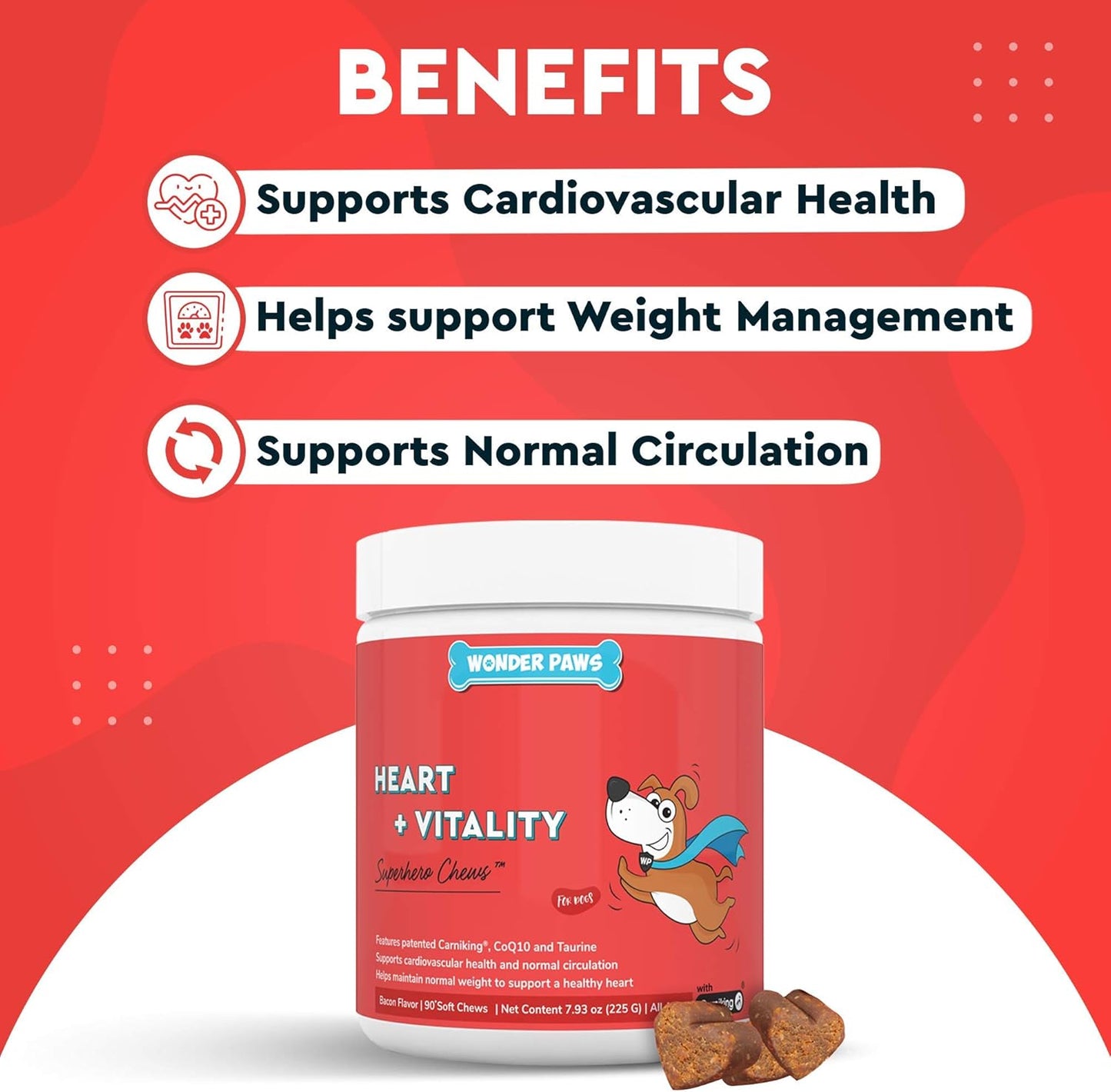 WONDER PAWS Heart + Vitality Superhero Chews Plus Omega Max Fish Oil - for Dogs Heart Health, Skin and Joint Care & Immune Support - Heart + Vitality 90 Chews - Omega Max 16 Ounces