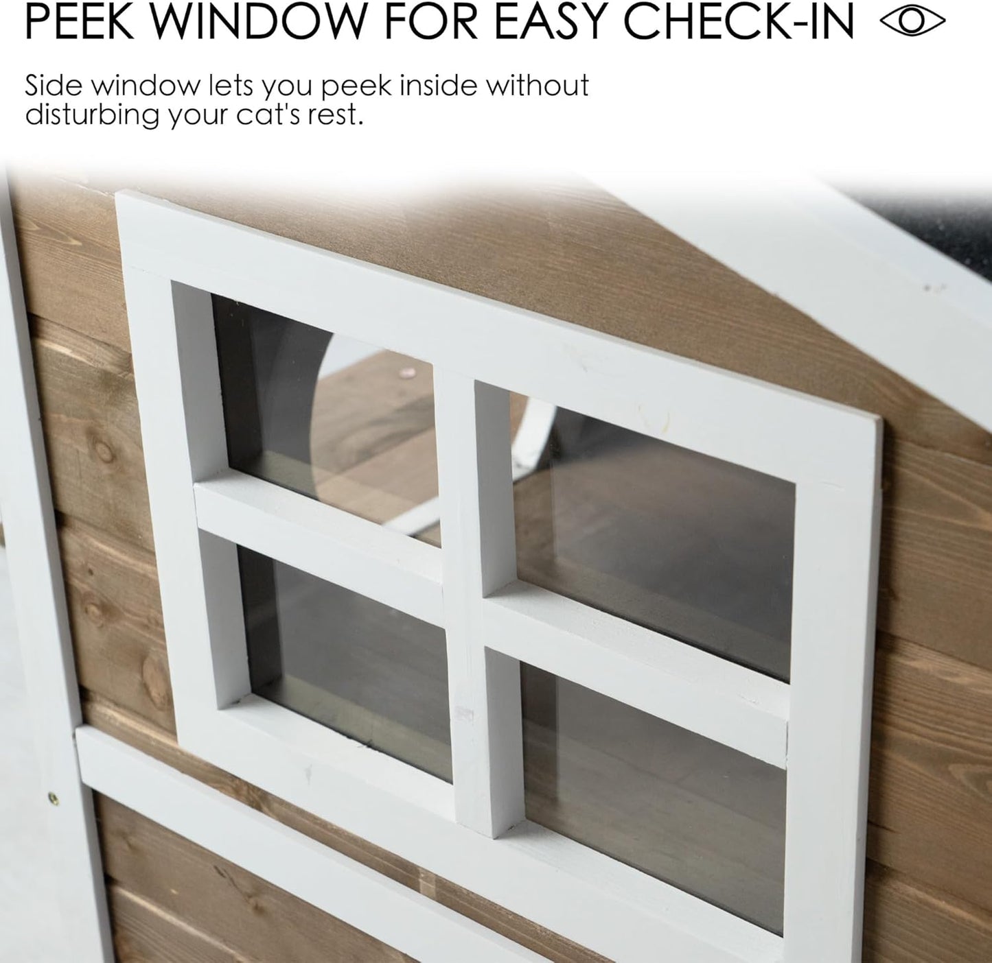 Large Outdoor Cat House, 2-Level Weatherproof Spruce Wood, 32W x 22.75D x 36H inches, Gray