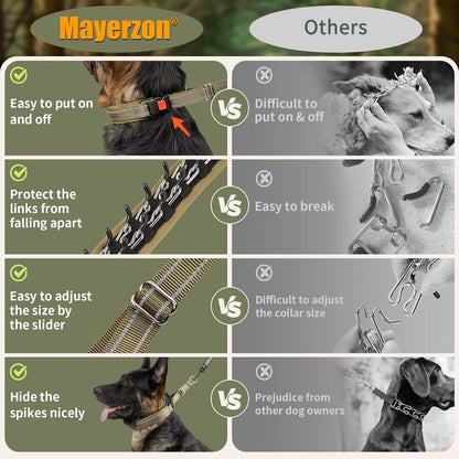 Mayerzon Martingale No Pull Collar for Medium Large Dogs German Shepherd Doberman Pitbull, Patented Anti Pull Correction Dog Collar for Walking Training, Reflective, Adjustable, Hidden(M, Khaki)