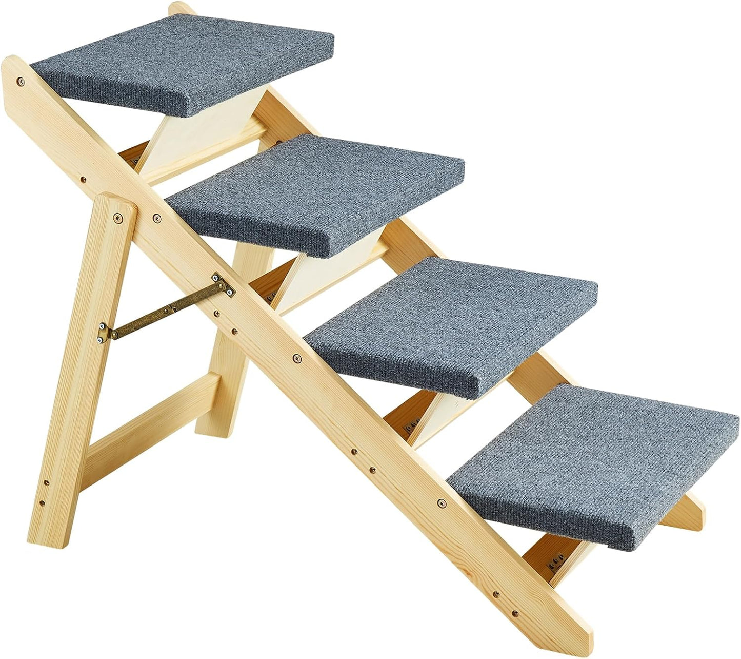 VEVOR Wood Pet Stairs/Pet Steps, 2-in-1 Foldable Wooden Dog Stair for Beds, Sofa and Cars, Dog Stairs & Ramp with 4 Steps for Small Medium Large Pet, up to 150 lbs