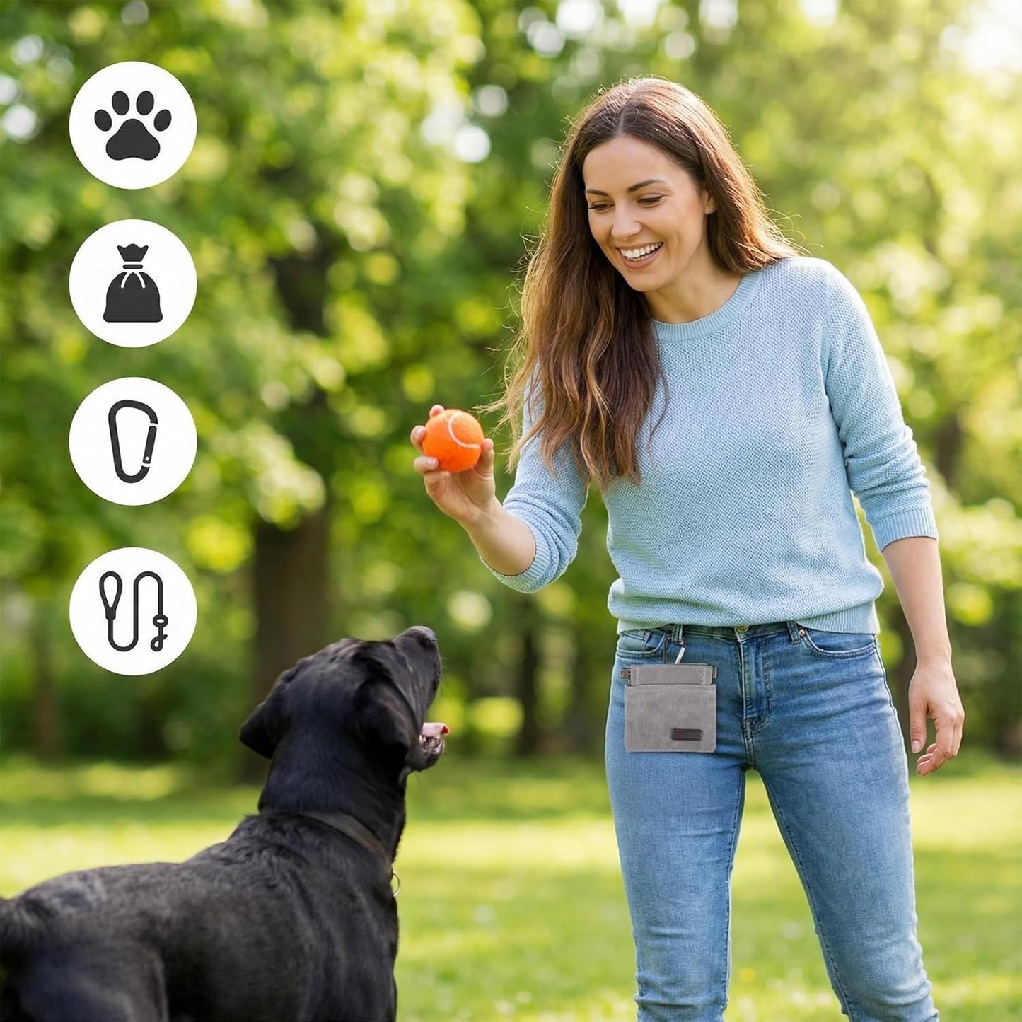 Dog Treat Pouch, Hand Free Dog Training Treat Pouch with Carabiner Portable Auto Closing Pet Walking Bag for Travel or Outdoor Use Pocket Sized Training Holder Pets Feed Snack Reward Pocket (Grey)