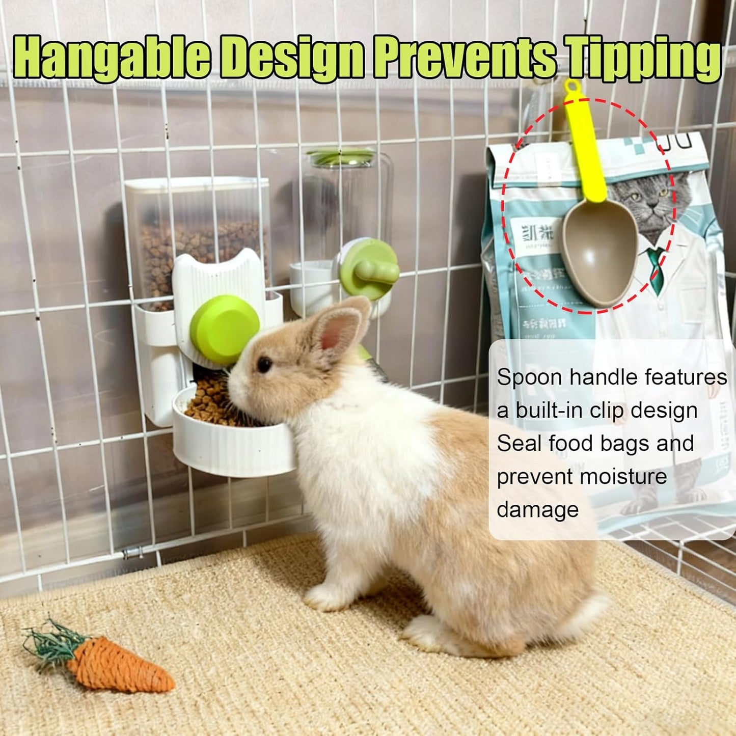 Rabbit Gravity Feeder Waterer Set Automatic Guinea Pig Food Water Dispenser Food Water Bowl Feeding Station for Puppy Kitten Guinea Pigs Chinchilla Hedgehog Small Animals (Green)