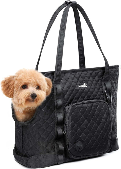 Pecute Dog Purse Carrier, Dog Carrier with Pockets for Small Dogs, Fits Dogs 5 lbs to 9 lbs, Cat and Puppies Tote Bag, Outing, Travel, Vet, Black