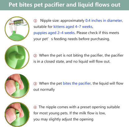 Newborn Puppy and Kitten Feeder, Milk Feeding Bowl - 4-Nipple Design for Easy Nursing of Small Pets,Green