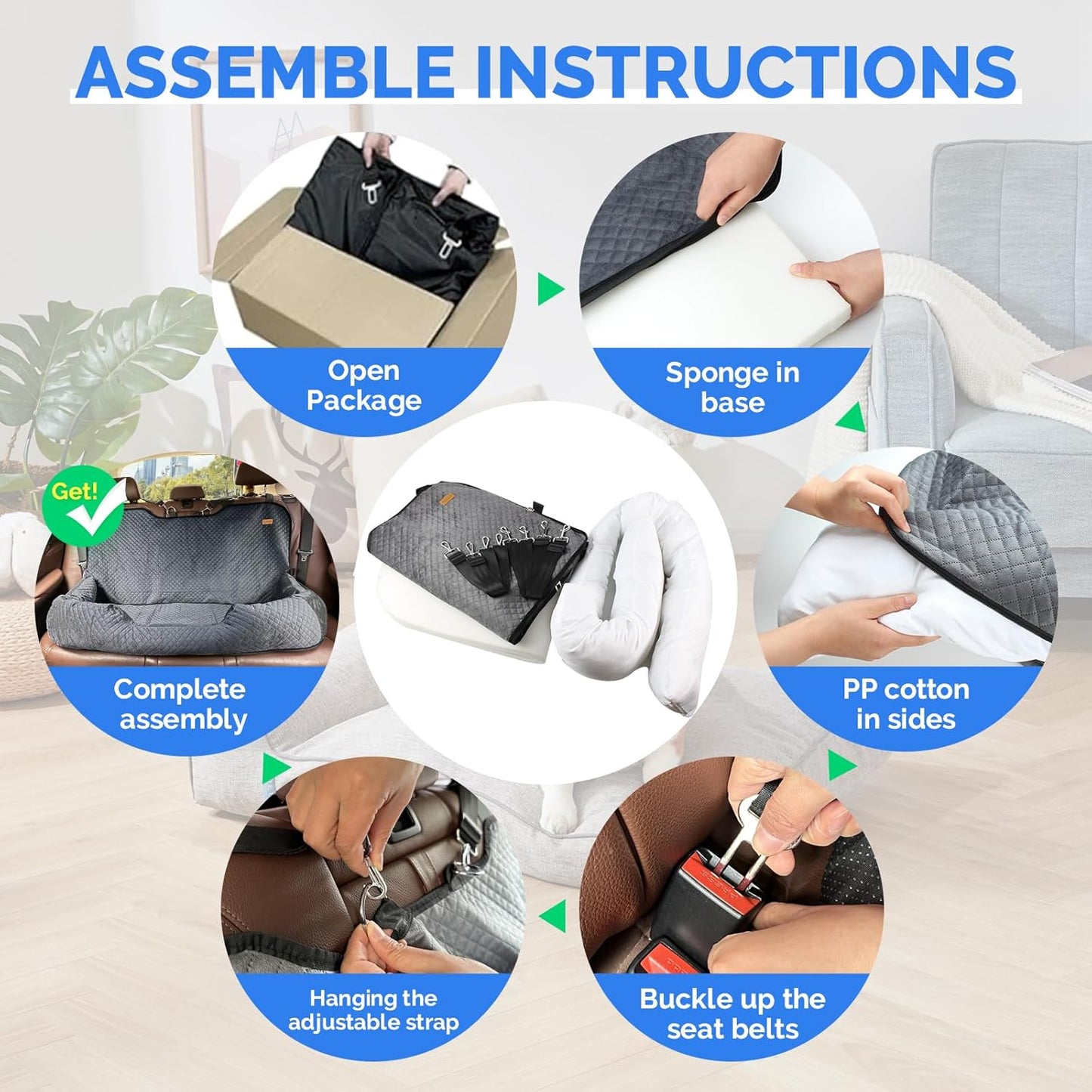 Large Dog Car Back Seat for 100lbs Dogs Pet Bed Car Seat Fully Detachable Washable Travel Safety with Storage Pocket Grey