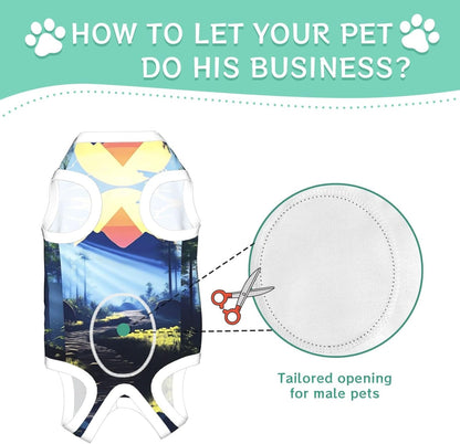 Forest Landscape Dog Surgery Suit Recovery Suit, 100% Cotton Breathable Full Body Dog & Cat Surgical Suit with Cute Prints, Alternative to Cone for Spay Neuter Wound Care, Male & Female Pets X-Large