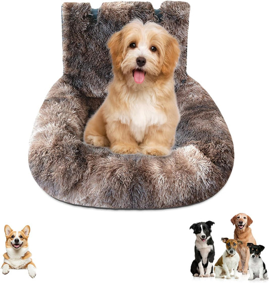 Car Seat Dog with Safety Straps,Fluffy Safety Pet Seat,Removable and Easy to Clean Protects from Dirt (Dark Coffee, 23 * 23in)