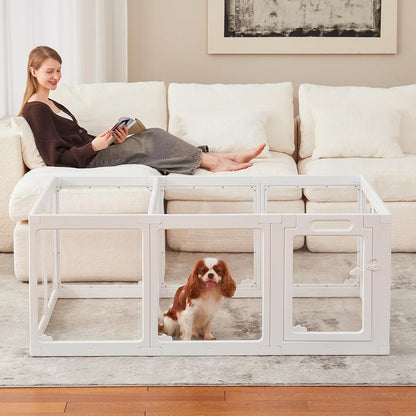 Acrylic Dog Playpen Indoor, Clear Dog Play Pen for Puppies and Small Dogs, Easy Assembly & Clean Puppy Pen (23.6", 8 Panels, White)