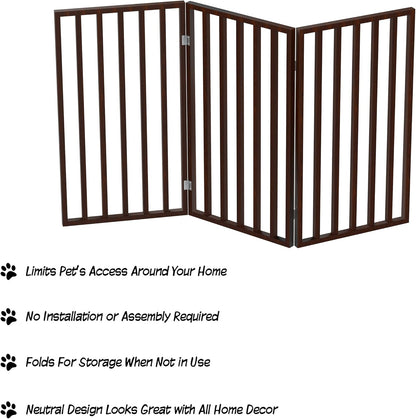 Indoor Pet Gate - 3-Panel Folding Dog Gate for Stairs or Doorways - 54x32-Inch Tall Freestanding Pet Fence for Cats and Dogs by PETMAKER (Brown)