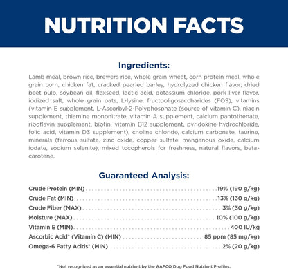 Hill's Science Diet Adult 1-6, Adult 1-6 Premium Nutrition, Dry Dog Food, Lamb & Brown Rice, 33 lb Bag