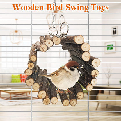 BNOSDM Wooden Bird Tunnel Parrot Swing Toys Natural Hanging Nest and BNOSDM No Mess Bird Cage Feeders Automatic Feeder for Fincheses, Parakeets, Budgies, Lovebirds, Cockatoos, Canaries (Purple)