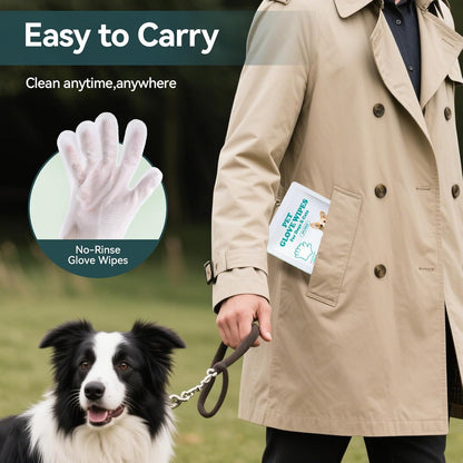 Pet Grooming Glove Wipes, 6-Pack (Individually Wrapped) - Disposable & Rinse-Free for Dogs and Cats, Unscented & Hypoallergenic - Thickened, Moisture-Rich Wipes for Cleaning, Deodorizing & Travel