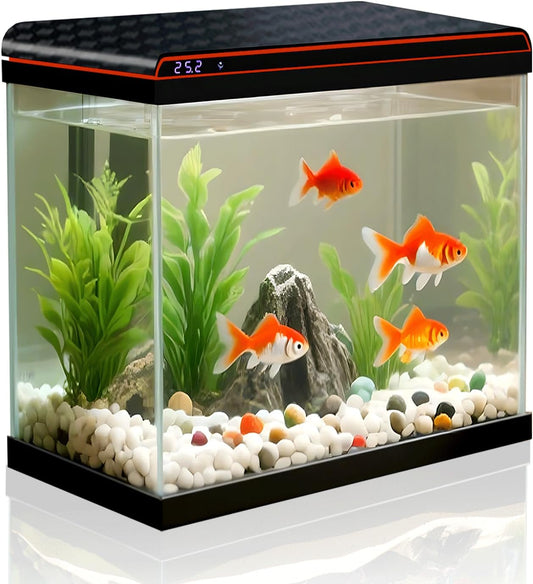 5 Gallon Fish Tank, Glass Aquarium Starter Kits, Self-Cleaning Water Pump & 3-Color Light with Water Temperature Detection for Betta Shrimp Guppy Jellyfish Goldfish Beta, Gift for Room Decor Kid