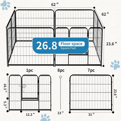 NEWBULIG Dog Playpen 8 Panels 24" Height Foldable Heavy Duty Metal Dog Exercise Playpen Puppy Fence for Indoor Outdoor Yard