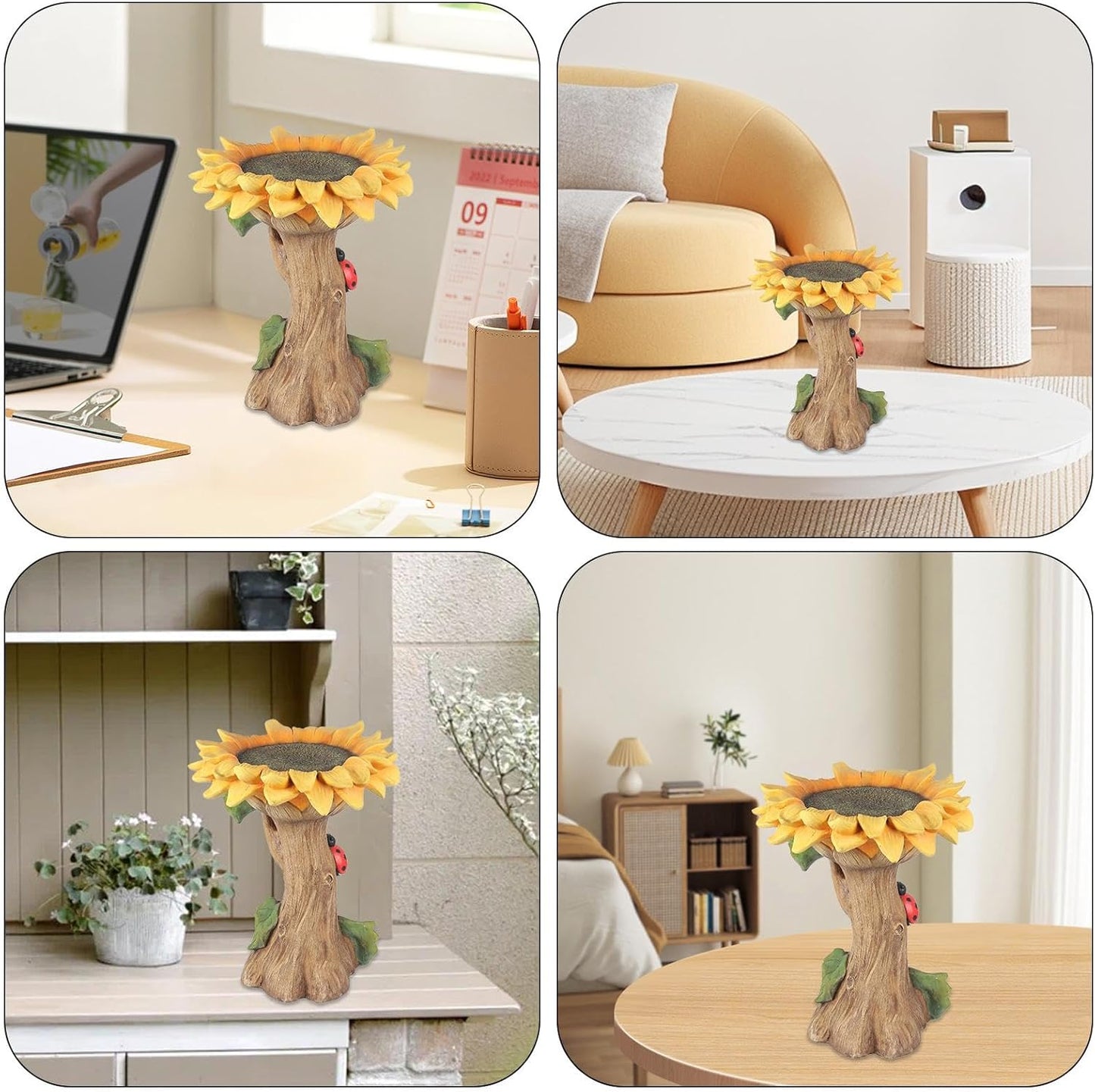 Sunflower Polyresin Bird Bath, Sunflower Resin Bird Bath | Outdoor Sunflower Resin Bird Bath with Ladybird Detail,Wild Bird Feeder