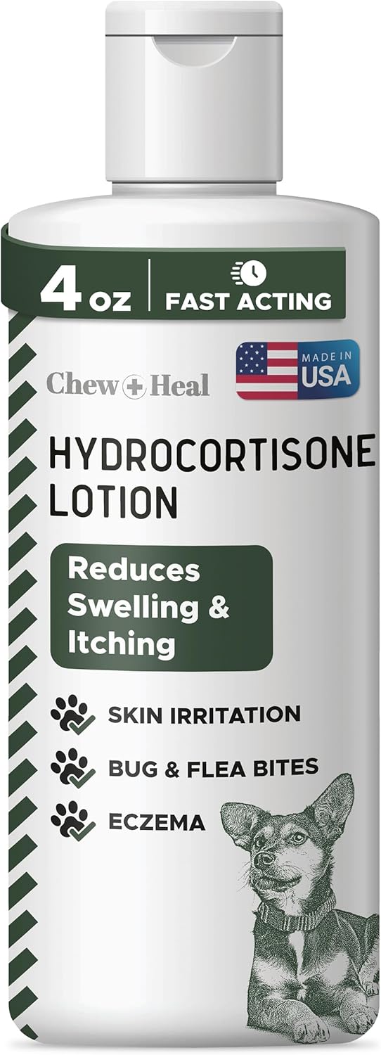 Chew + Heal Labs Hydrocortisone Lotion for Dogs - 4 oz Anti Itch Cream for Irritated Skin, Flea Bites, Itching, and More - Made in The USA