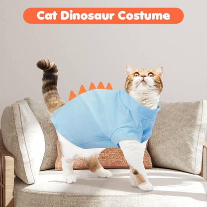 DENTRUN Sphynx Cat Clothes, Cute Dinosaur Design Hairless Cat Costume, Breathable Cotton Shirts Cat Clothes for Cats Only, Round Collar Kitten Daily T-Shirts with Sleeves, Cats Funny Cosplay Apparel