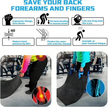 2 Pack Blue Mat Movers Tool, Heavy Duty Stall Mat Grippers for Horse Stalls, Gym, Barn, and Trailer, Ergonomic Rubber Mat Puller for Easy Lifting and Moving