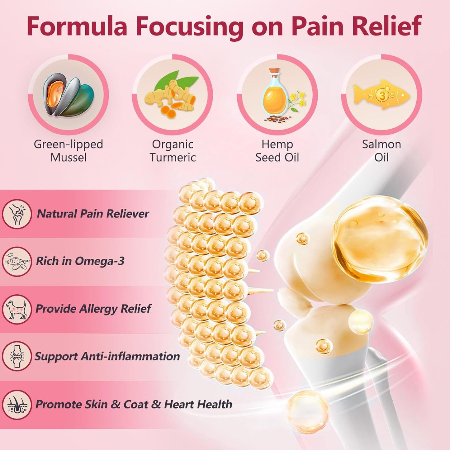 ZEBORA Salmon Oil & Glucosamine for Dogs, Omega 3 Fish Oil for Dogs Skin and Coat