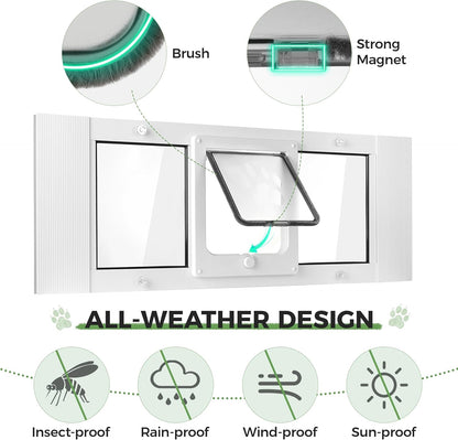 Slevoo Cat Door for Window Adjustable Fits 32"-36" Sliding Windows, Energy-Saving High-Seal Window Pet Door with 4 Lock Modes, Tool-Free Install, Heavy-Duty Aluminum Frame, Multi-Pet Compatible