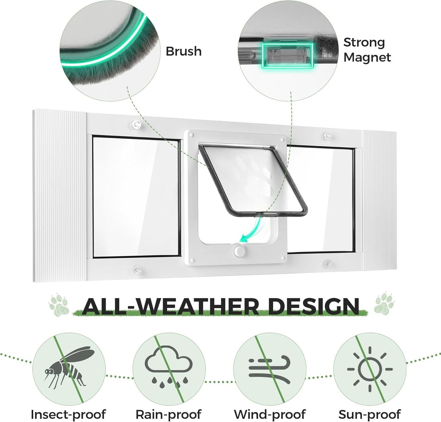 Slevoo Cat Door for Window Adjustable Fits 23" to 28" Sliding Windows, Energy-Saving High-Seal Window Pet Door with 4 Lock Modes, Tool-Free Install, Heavy-Duty Aluminum Frame, Multi-Pet Compatible