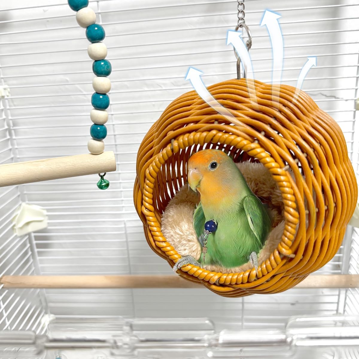 Suspended Bird Nest, Chew-Resistant Steel Frame, Breathable and Washable Small Bird Bed for Cage, Warm Nest for Canary, Lovebird, Budgie, Finch (Brown)