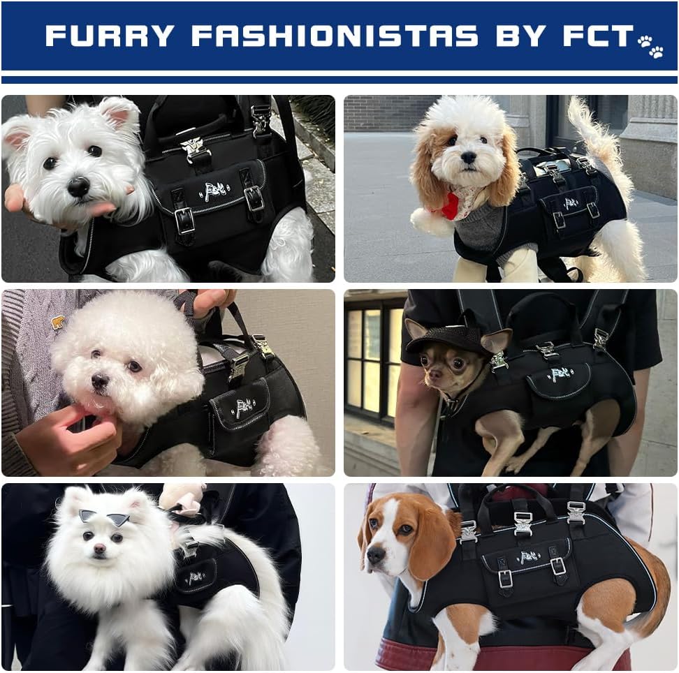 FCT Dog Backpack Carrier - Spine-Friendly for Small to Midium Dogs (8-18 lbs), Horizontal Design Dog Carrier with Adjustable Back Straps,Legs-Out Comfort for Travel/Hiking/Cycling (Black, Size M)