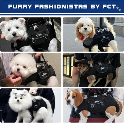 FCT Dog Backpack Carrier - Spine-Friendly for Small to Midium Dogs (8-18 lbs), Horizontal Design Dog Carrier with Adjustable Back Straps,Legs-Out Comfort for Travel/Hiking/Cycling (Black, Size M)