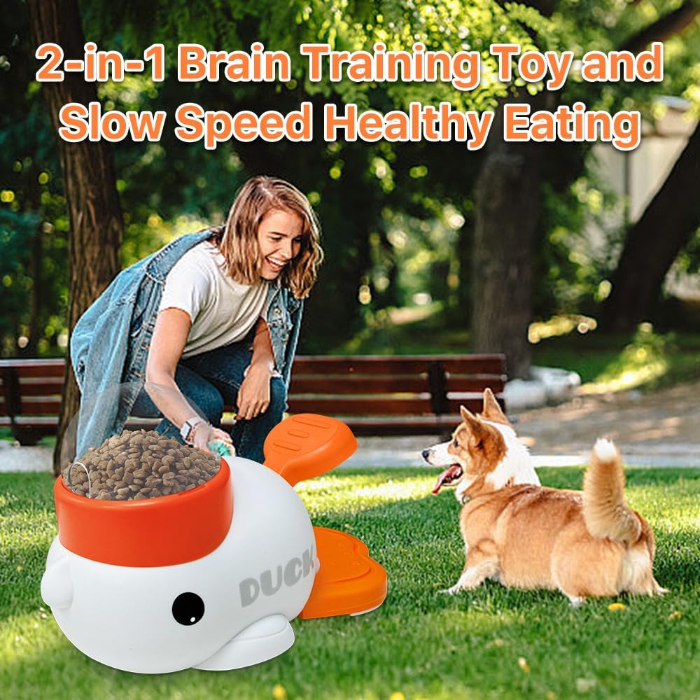 Dog Slow Feeder Puzzle Toy, 2-in-1 Interactive Duck Shaped Puppy Treat Feeding Food Dispenser Mental Stimulation Toys for Small & Large Cats Dogs